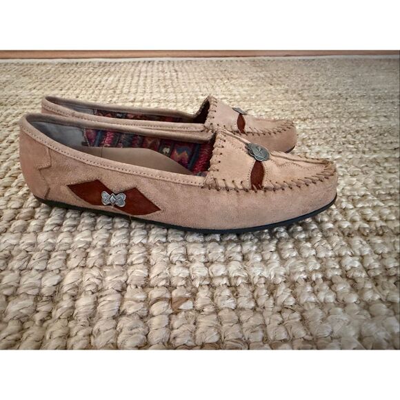 Hush Puppies Suede Moccasins Boho Driving Loafers Tan Brown Womens 8M - Picture 5 of 9